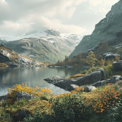 Lårdal Tretopphytter – Suleskarvegen kunst Kunst - Suleskarvegen, fjell og myrlandskap med fjord